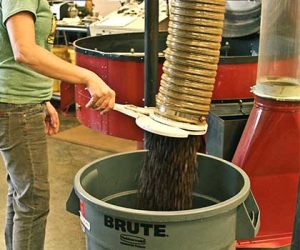 Seattle coffee roaster, Ladro Roasting empties roasted coffee loads into large bins after cooling