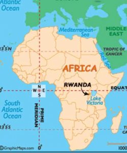 Map of Africa with Rwanda identified by an arrow