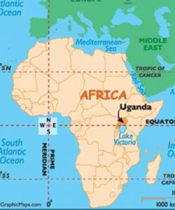 Uganda identified on a map of Africa