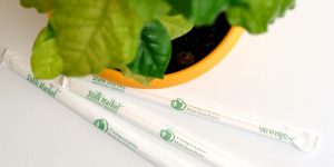 Ladro compostable straws with a coffee plant