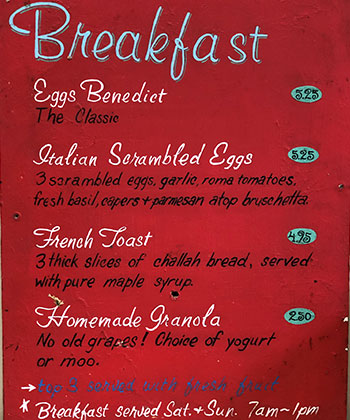 Caffe Ladro weekend breakfast menu from 1995 at the first cafe